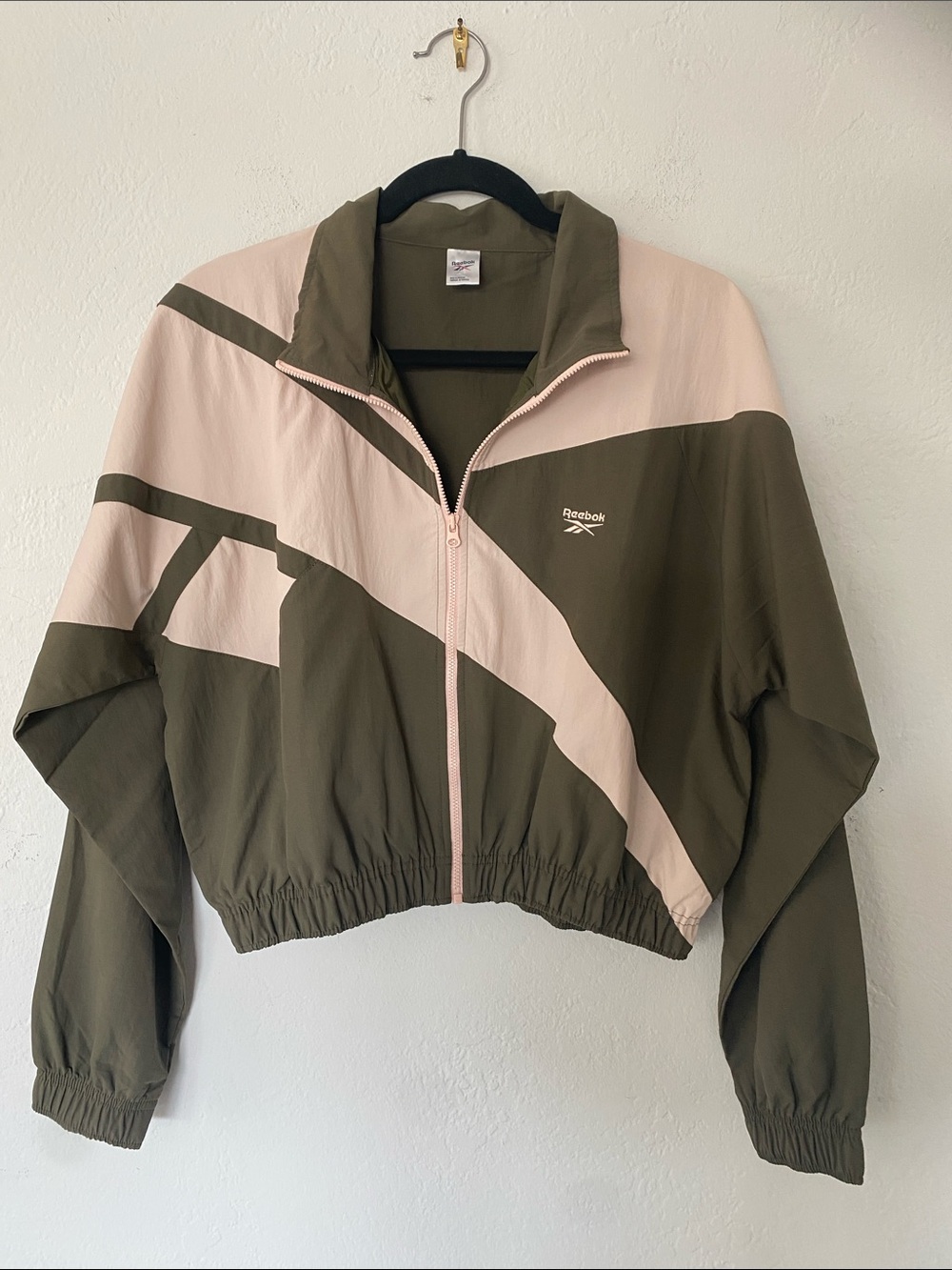 Reebok Pink and Olive Cropped Track Jacket